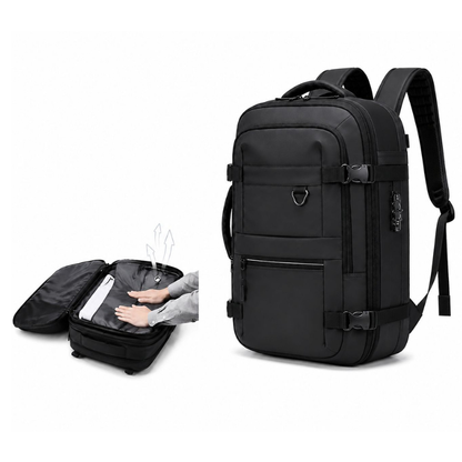 PARTA Sac à Dos de Voyage Sous Vide Extensible | Pompe Automatique, USB, Compartiment PC 17" et Grande Capacité